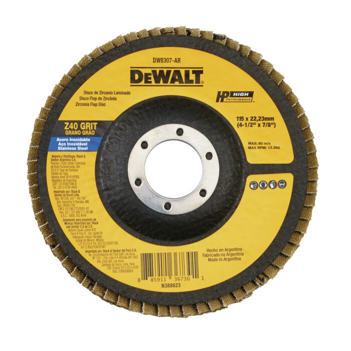 DISCO FLAP 40 GRIT 4 12X78 ZIRCONIO DW8307 BR® - DEWALT DISCO FLAP 40 GRIT 4-1/2X7/8 ZIRCONIO DW8307-BR®