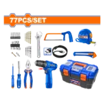 JUEGO HERRAMIENTAS WADFOW C/TALADRO 12V 77PCS