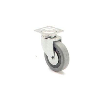 Rueda giratoria 60 mm de goma gris con platina y aro negro