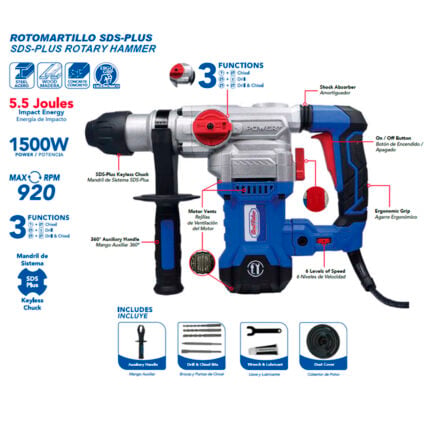 Rotomartillo 1500W 110-120V 60Hz para concreto y demolición H27007