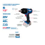 Llave de impacto inalámbrica 20V 1/2 con 3 sockets