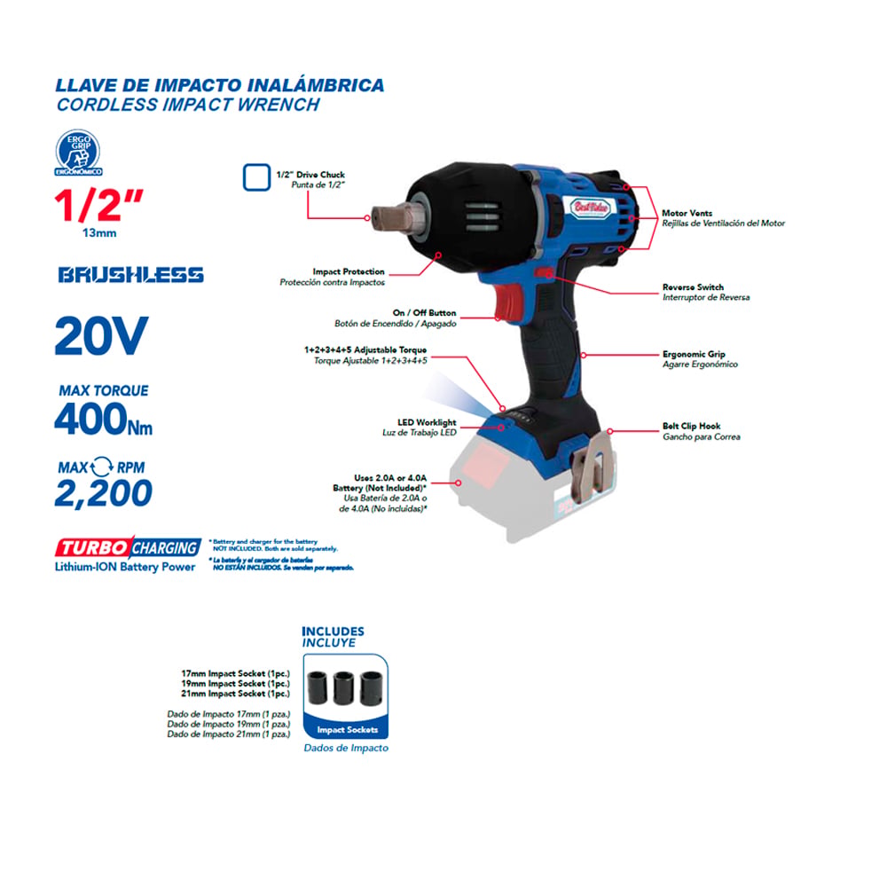 1033619673.jpg Llave de impacto inalámbrica 20V 1/2 con 3 sockets