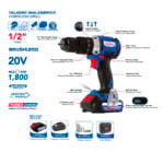 Taladro percutor inalámbrico 20V 1/2 pulgada