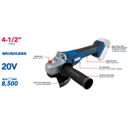 Esmeriladora inalámbrica 20V 4-1/2 para trabajo profesional
