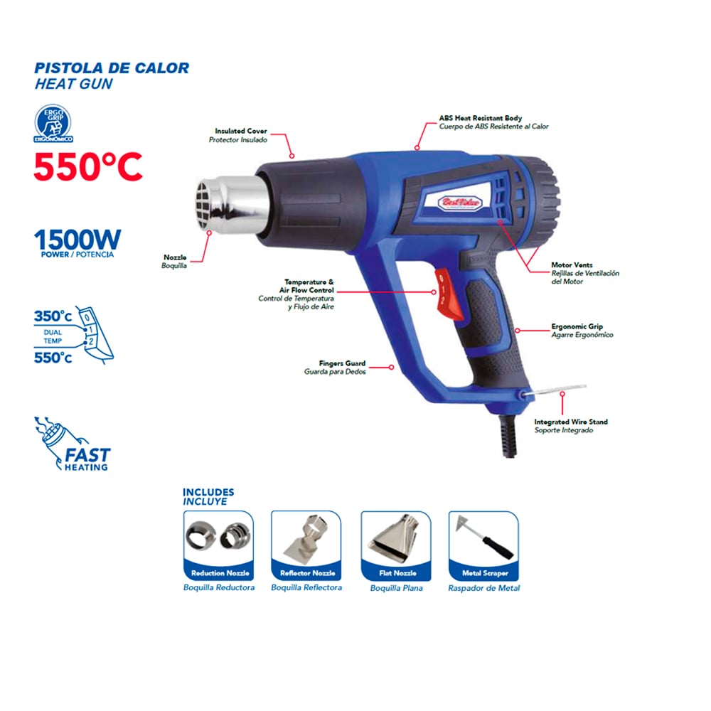 1034210663.jpg Pistola de calor 1500W 120V 60Hz para mantenimiento profesional