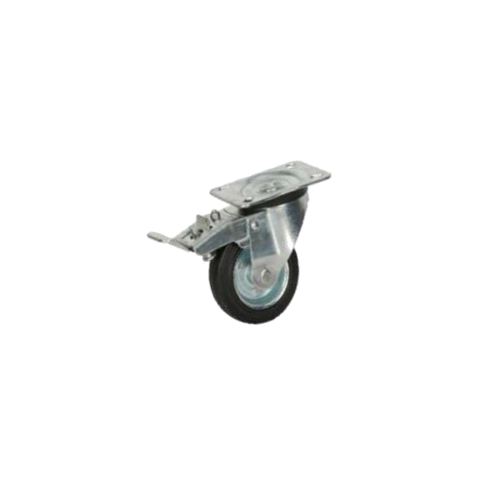 1085619043.jpg Rueda giratoria de goma 100 mm con freno (placa)