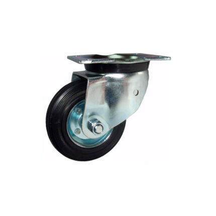 Rueda giratoria 200 mm de goma con platina y aro metálico