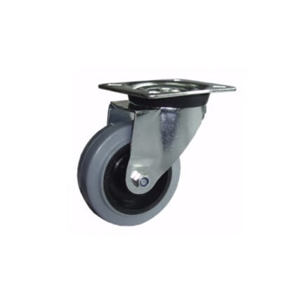 Rueda giratoria de goma gris 150 mm con platina