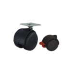 Rueda giratoria para mueble 30 mm de polipropileno negra con placa