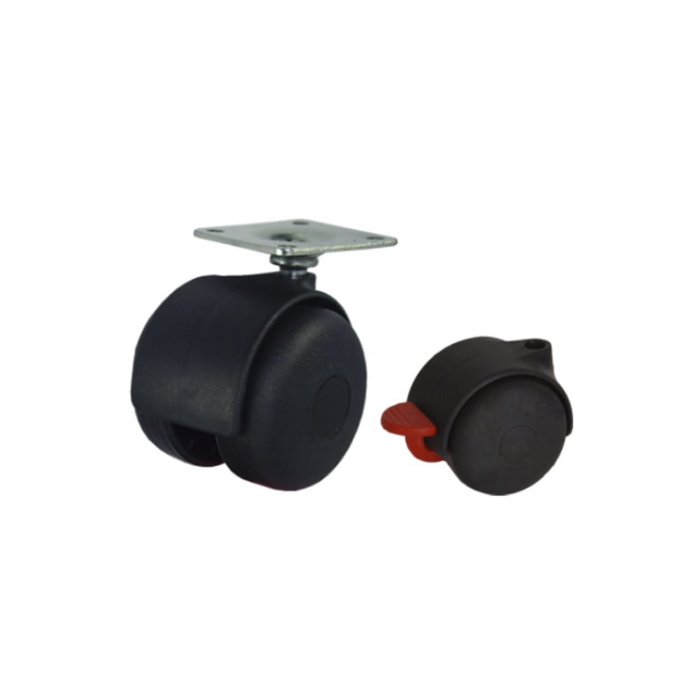 N_75078.jpg Rueda giratoria para mueble 30 mm de polipropileno negra con placa