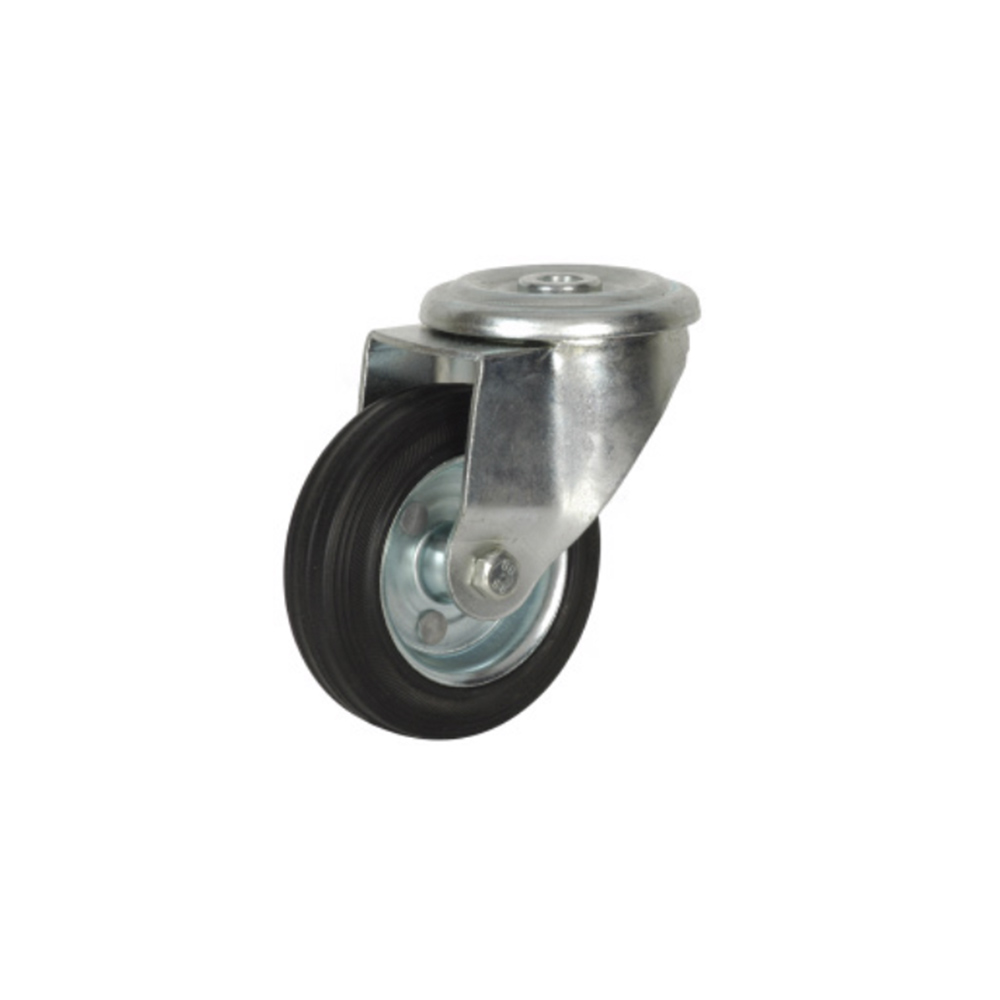 N_75486.jpg Rueda de goma negra 125 mm con aro metálico para pin