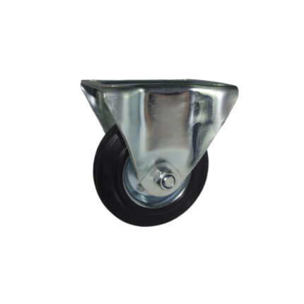 Rueda de goma negra 160 mm con platina fija (aro metálico)