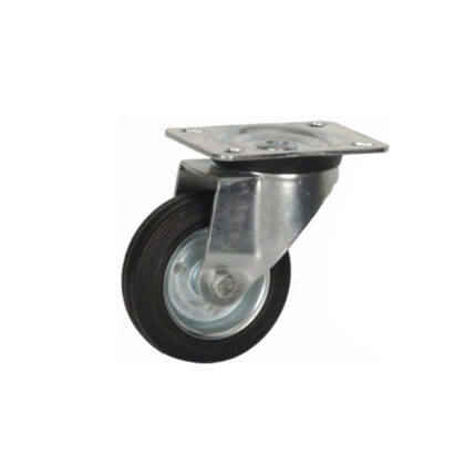 Rueda giratoria de goma negra 150 mm con platina metálica