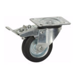 Rueda de goma 150 mm con freno y aro metálico, placa giratoria