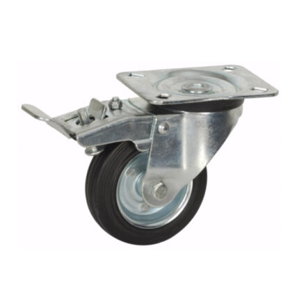 Rueda de goma 150 mm con freno y aro metálico, placa giratoria