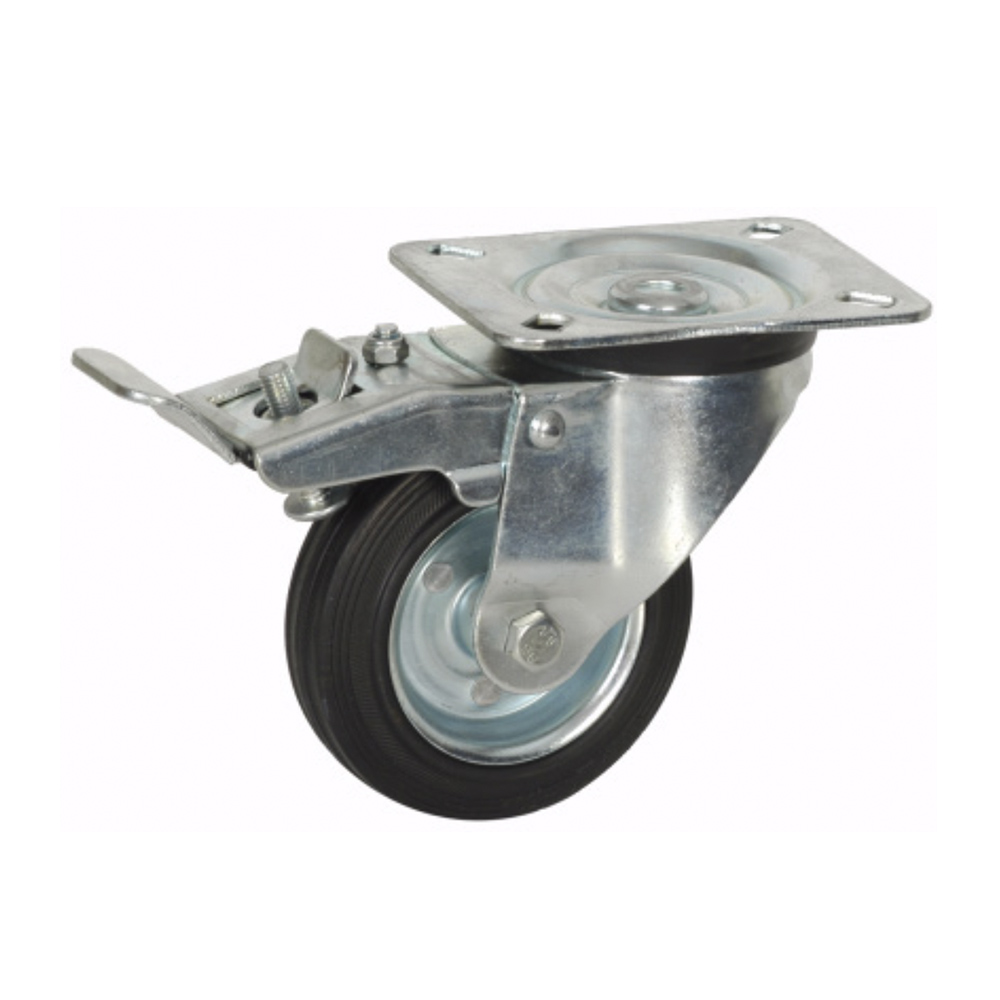 N_75732.jpg Rueda de goma 150 mm con freno y aro metálico, placa giratoria