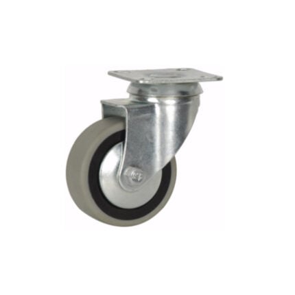 Rueda giratoria 40 mm de goma gris con platina