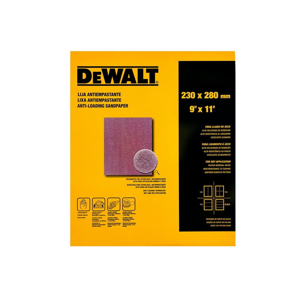 N_DAS20220S.jpg Lija para madera grano 220 9x11 DEWALT paquete 50 unidades DAS20220S