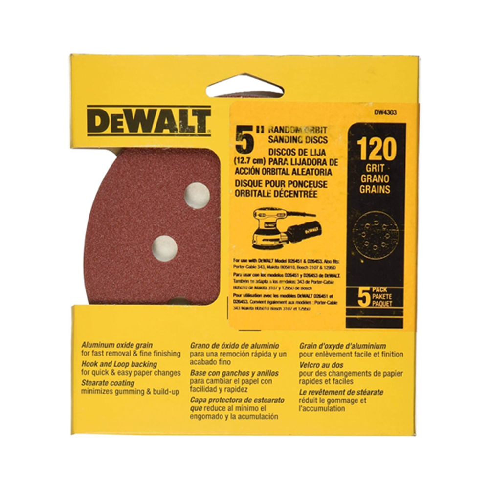 N_DW4303.jpg Papel de lija 120 DEWALT con 8 agujeros, paquete 5U, modelo DW4303