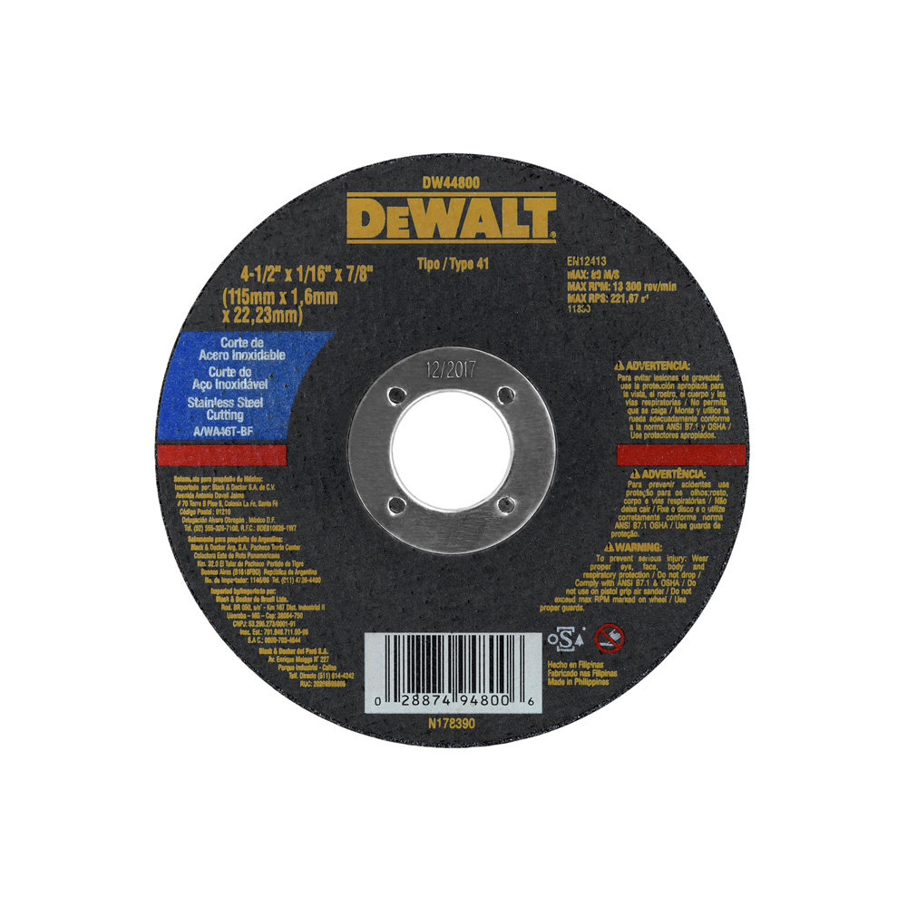 N_DW44800-1.jpg Disco de corte 4-1/2 x 1/16 x 7/8 DEWALT DW44800