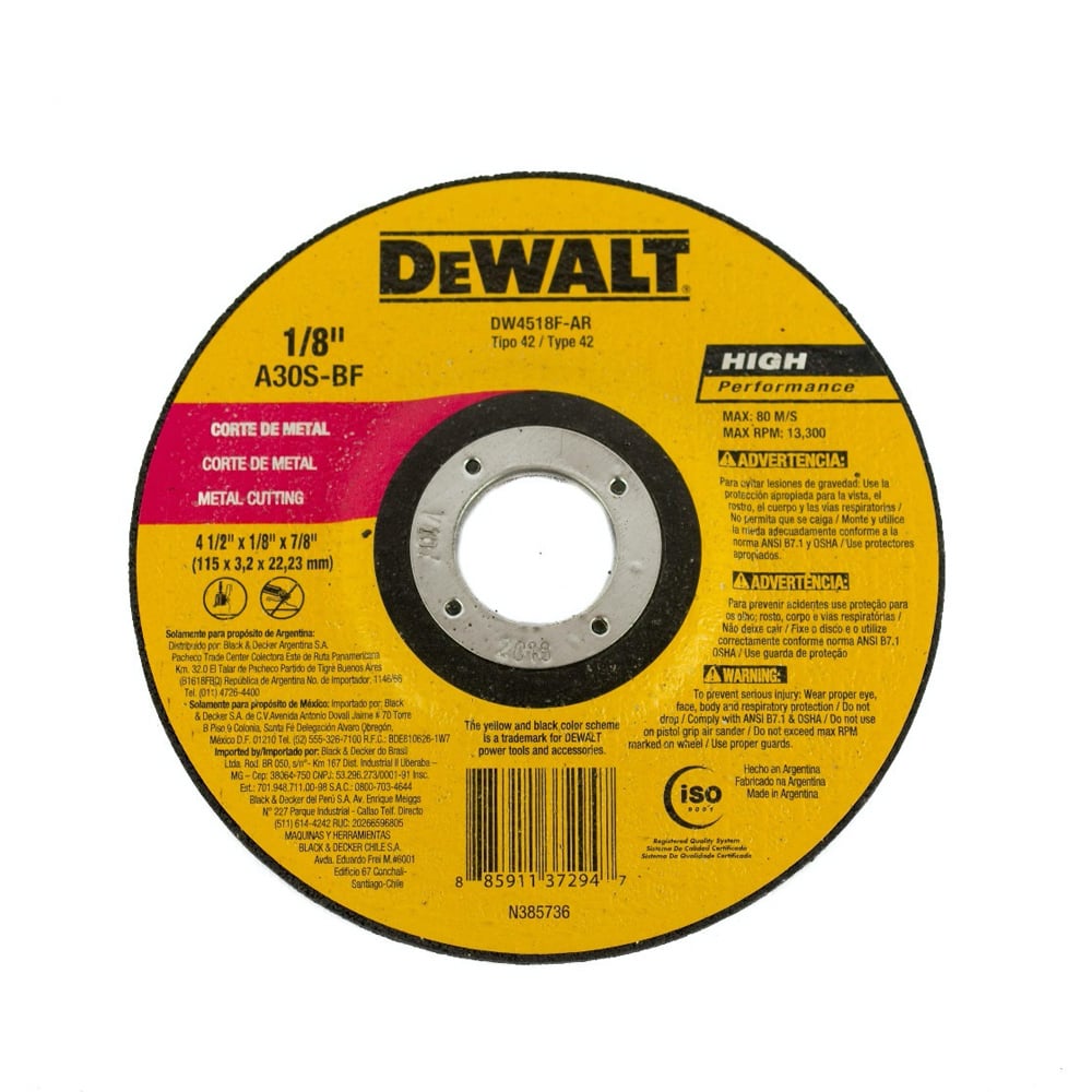 N_DW4518F.jpg Disco desbaste metal 115x2.5mm cóncavo DEWALT DW4518F