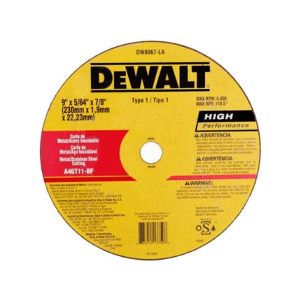 Disco de corte para metal 9 pulgadas 7/8 1.9 mm DEWALT DW8067-LA