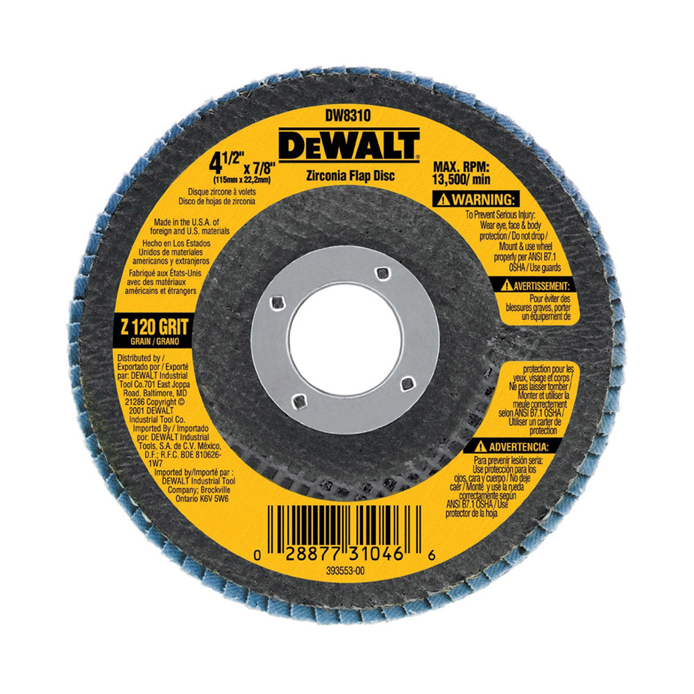 N_DW8310.jpg Disco flap 120 grit 4-1/2 de zirconio DEWALT para acabado fino
