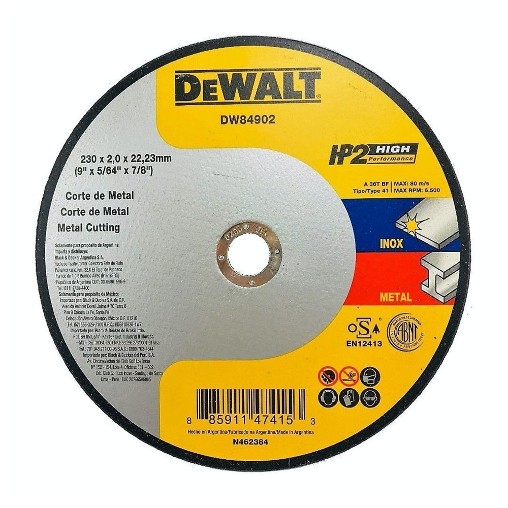 N_DW84902-1.jpg Disco de corte para metal 9 x 5/64 x 7/8 DEWALT HP2 DW84902