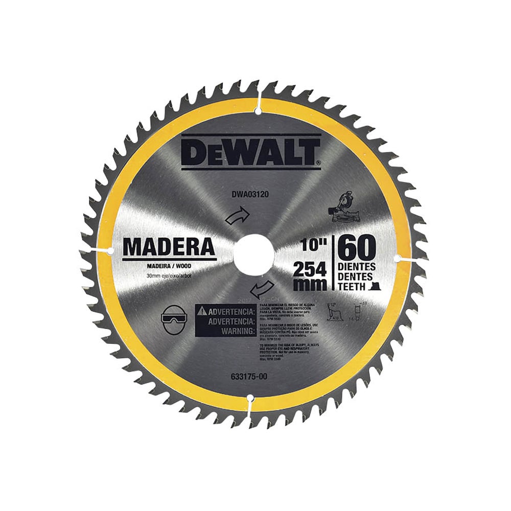 N_DWA03120.jpg Disco sierra circular 10 pulgadas 60 dientes para madera DEWALT DWA03120