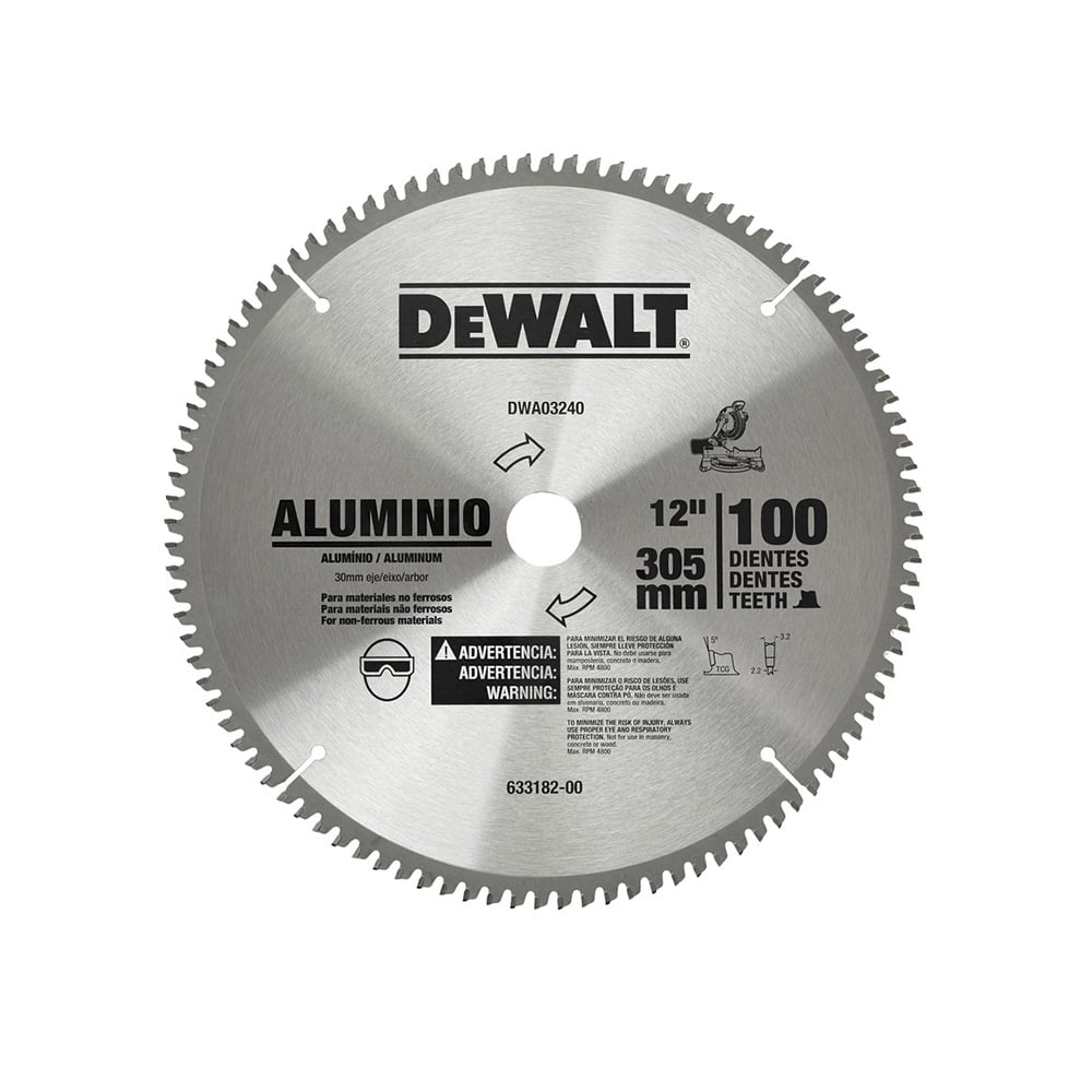 N_DWA03240.jpg DEWALT Disco para aluminio 12 pulgadas 100 dientes, eje 1 pulgada (DWA03240)