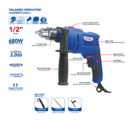 Taladro percutor 1/2 pulg 680W 120V 60Hz