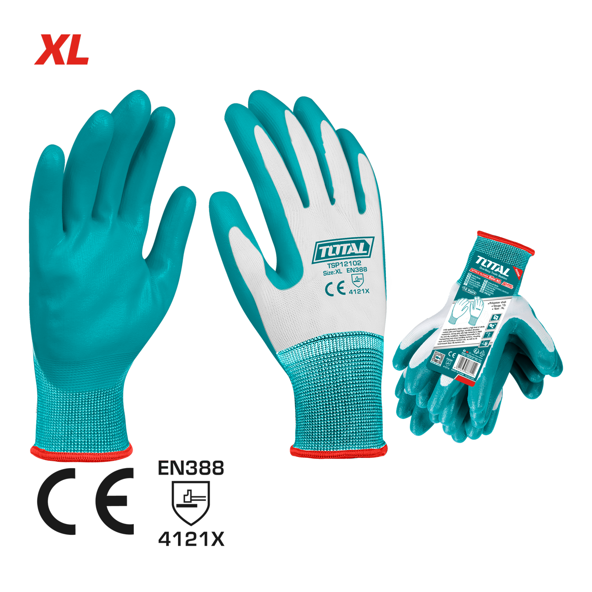 Guantes de nitrilo TOTAL con palma recubierta, calibre 13 Guantes de nitrilo TOTAL con palma recubierta, calibre 13