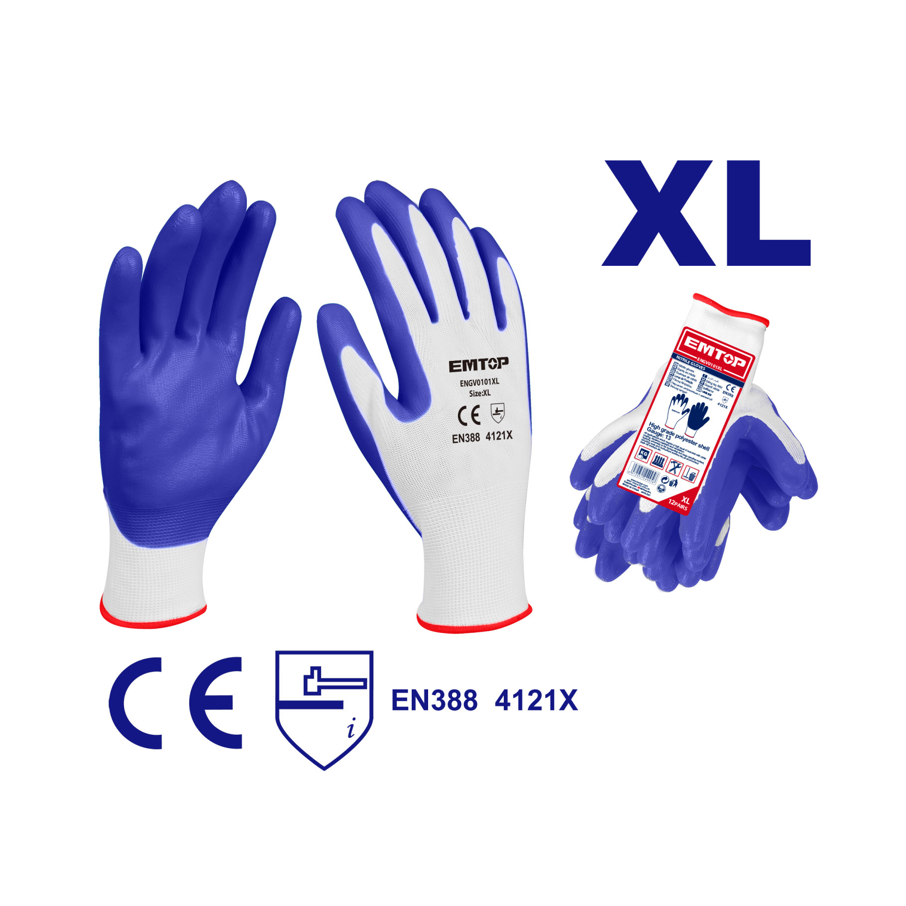 Guantes de nitrilo EMTOP talla XL para trabajo (par) Guantes de nitrilo EMTOP talla XL para trabajo (par)