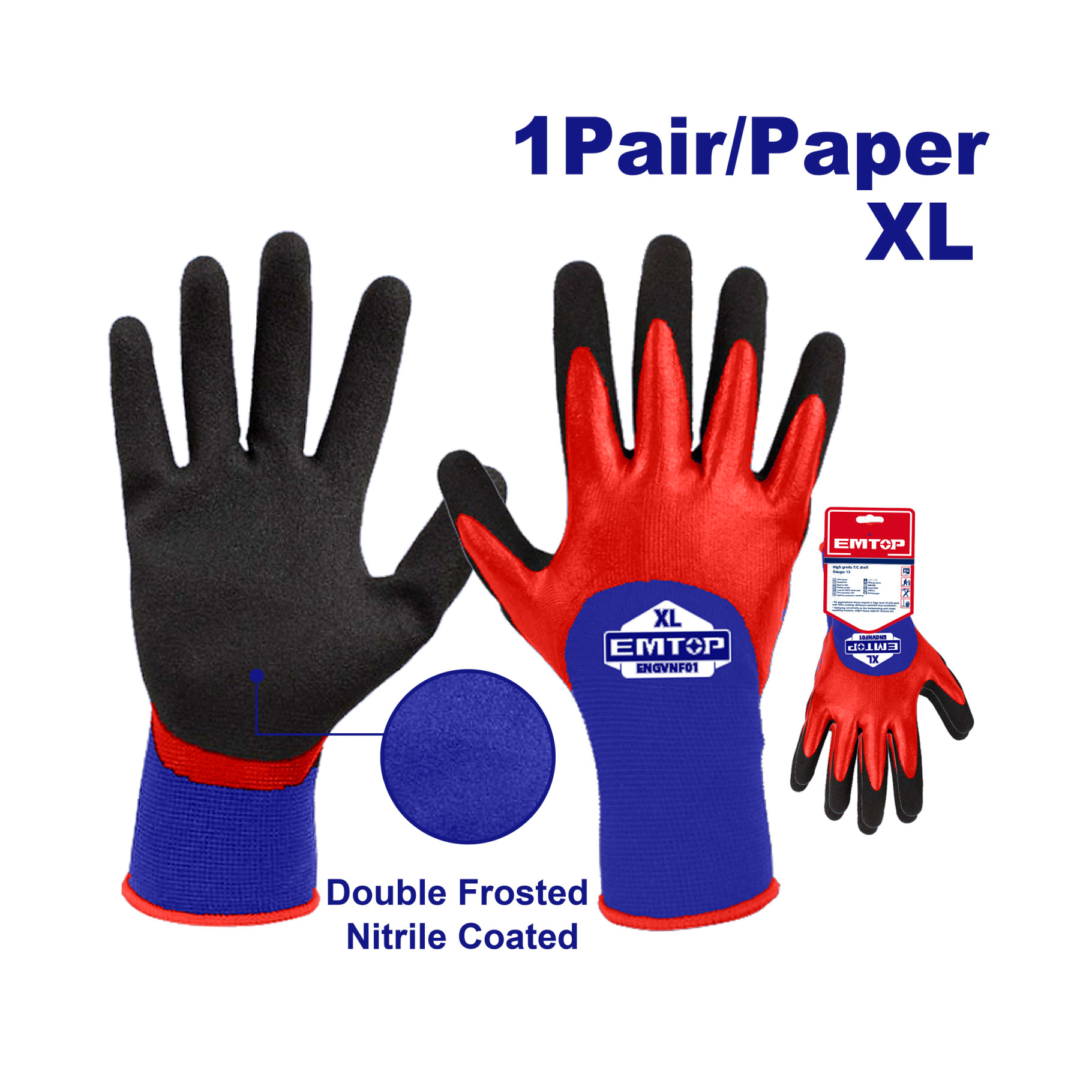 Guantes de nitrilo EMTOP ENGVNF01, palma esmerilada, talla XL Guantes de nitrilo EMTOP ENGVNF01, palma esmerilada, talla XL