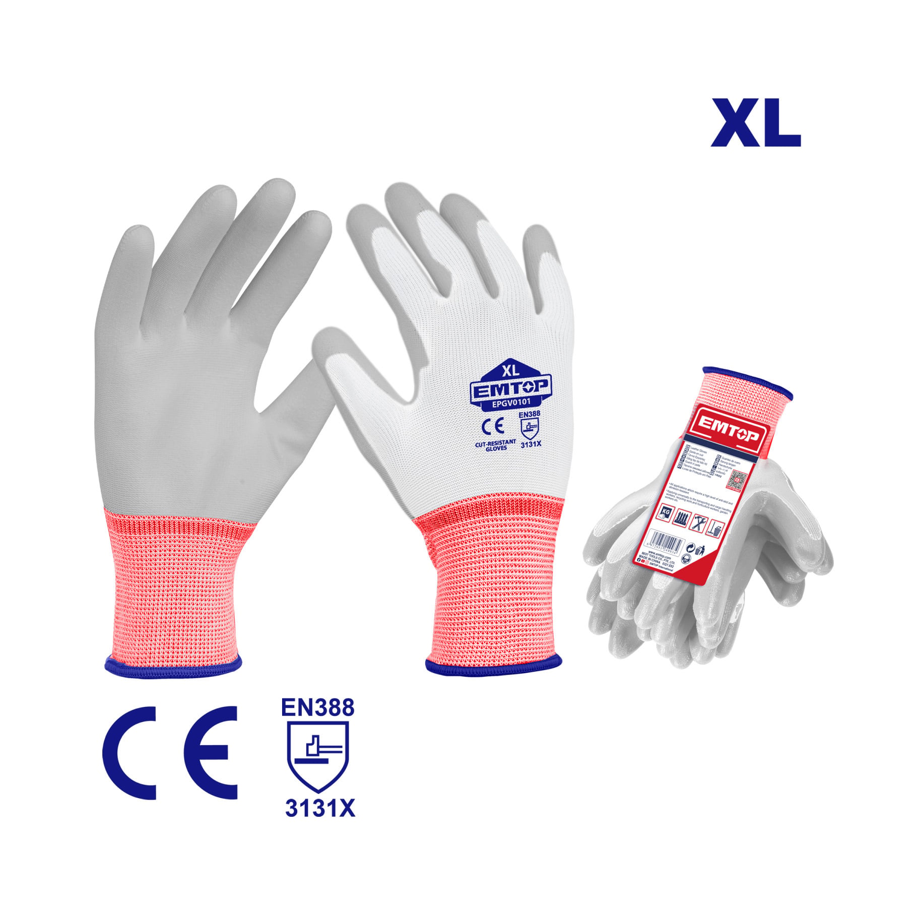 Guantes de trabajo EMTOP palma de poliuretano talla XL Guantes de trabajo EMTOP palma de poliuretano talla XL