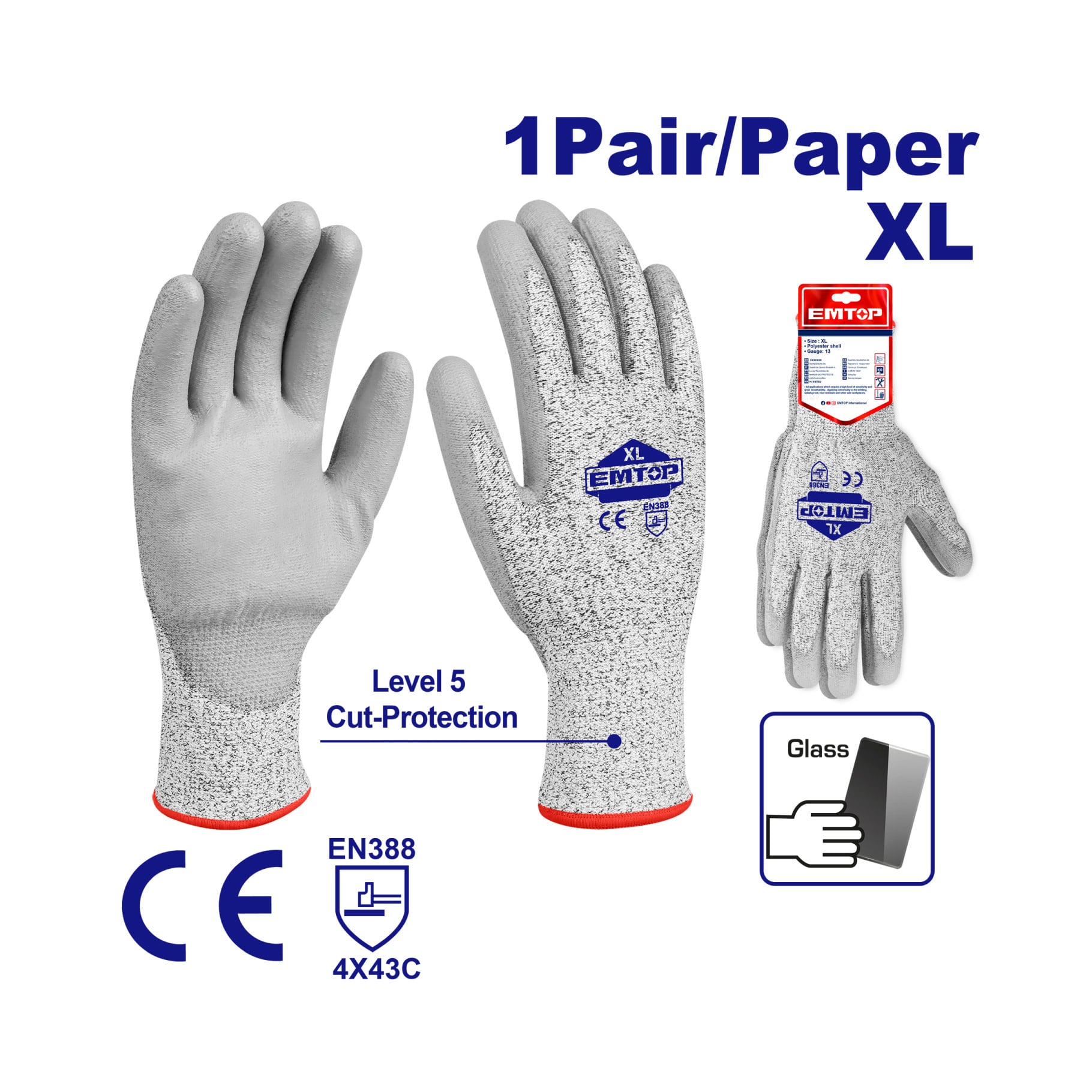 Guantes anticortes EMTOP talla XL recubiertos con poliuretano EPGV0301 Guantes anticortes EMTOP talla XL recubiertos con poliuretano EPGV0301