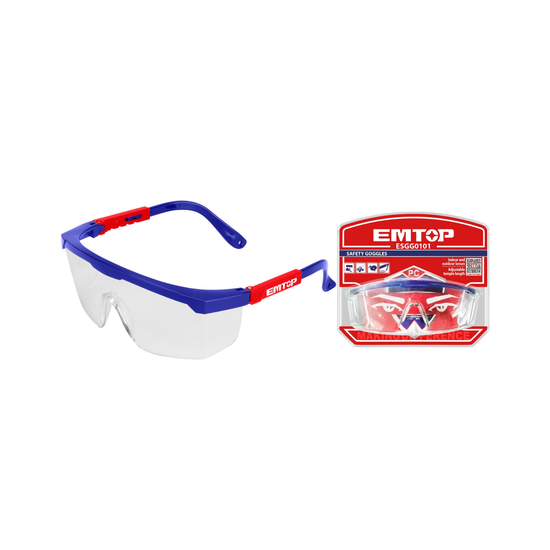 Lentes de seguridad EMTOP con lente transparente y patas ajustables ESGG0101 Lentes de seguridad EMTOP con lente transparente y patas ajustables ESGG0101