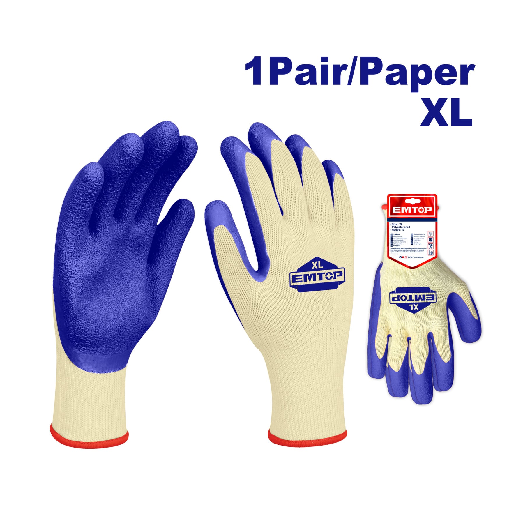 Guantes de latex EMTOP con palma recubierta texturizada talla XL Guantes de latex EMTOP con palma recubierta texturizada talla XL