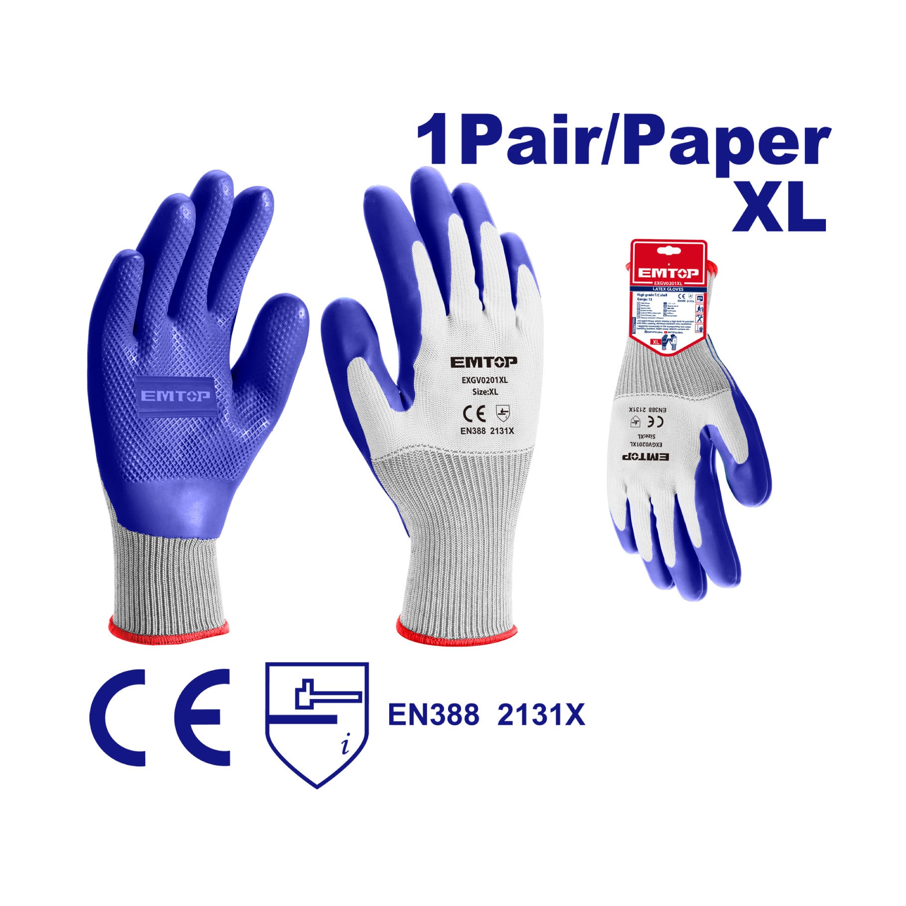 Par de guantes de latex EMTOP para uso pesado talla XL EXGV0201XL Par de guantes de latex EMTOP para uso pesado talla XL EXGV0201XL