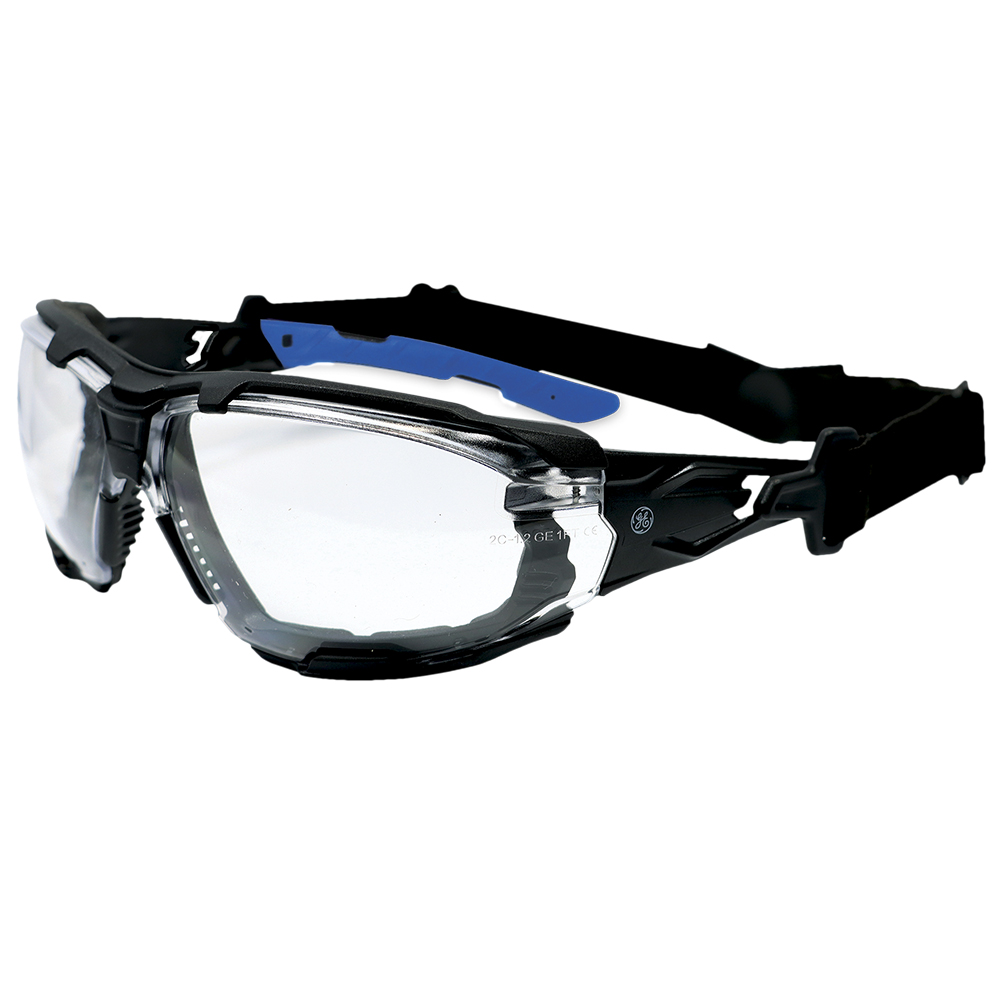 GE105CAF.jpg GE Protección Lentes de seguridad transparentes para salud ocupacional, marco negro/azul