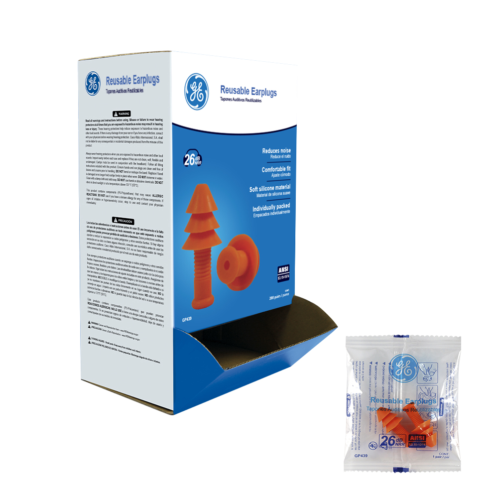 GP439.jpg GE Protección Tapones auditivos reutilizables GP439 | Caja 200 pares