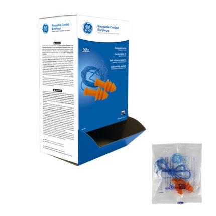 GE Protección Tapones auditivos reutilizables con cordón (100 pares) para salud ocupacional