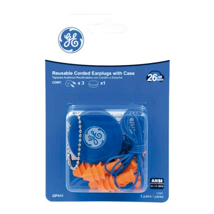 GE Protección Tapones reusables con cordón (3 pares) para equipo de protección personal