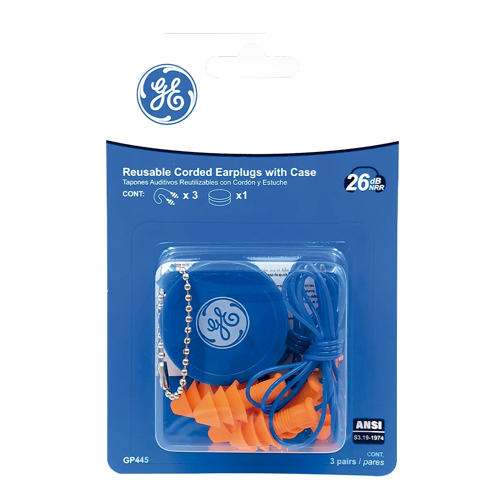 GP445.jpg GE Protección Tapones reusables con cordón (3 pares) para equipo de protección personal