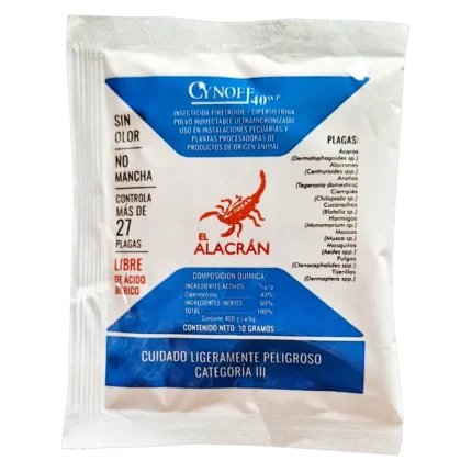 insecticida multiplaga en polvo Cynoff 40 WP cucarachas alacranes Costa Rica