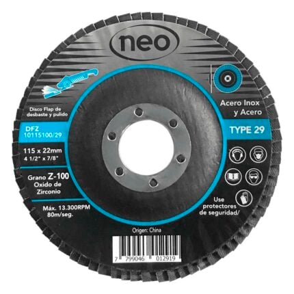Disco flap 4 1/2 grano 100 para esmeril angular