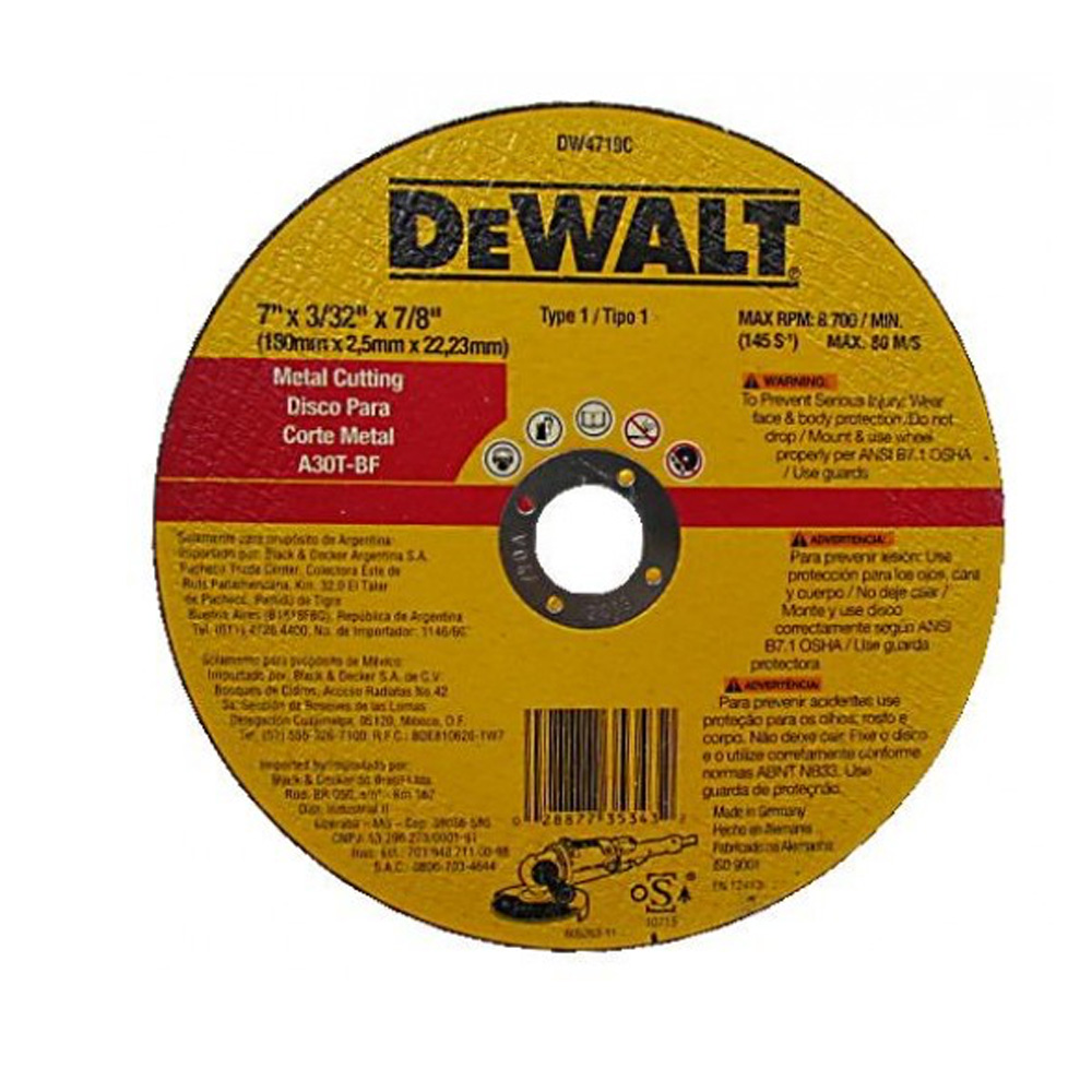 N_DW4719C.jpg Disco de corte para metal 7-1/4 x 7/8 x 2.5 mm DEWALT