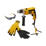 Taladro percutor DWD024-B3 DEWALT con guantes y lentes