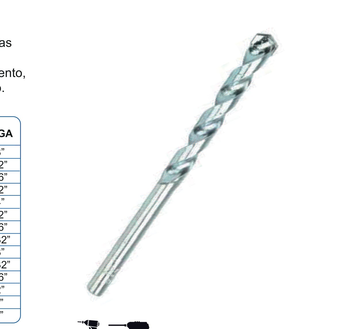 Broca para concreto punta de tungsteno 3/8 x 4 3/4 (120mm) Broca para concreto punta de tungsteno 3/8 x 4 3/4 (120mm)