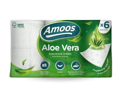 AM00028_1.jpg Papel higiénico Amoos Aloe Vera triple hoja 165 servicios paquete de 6 rollos